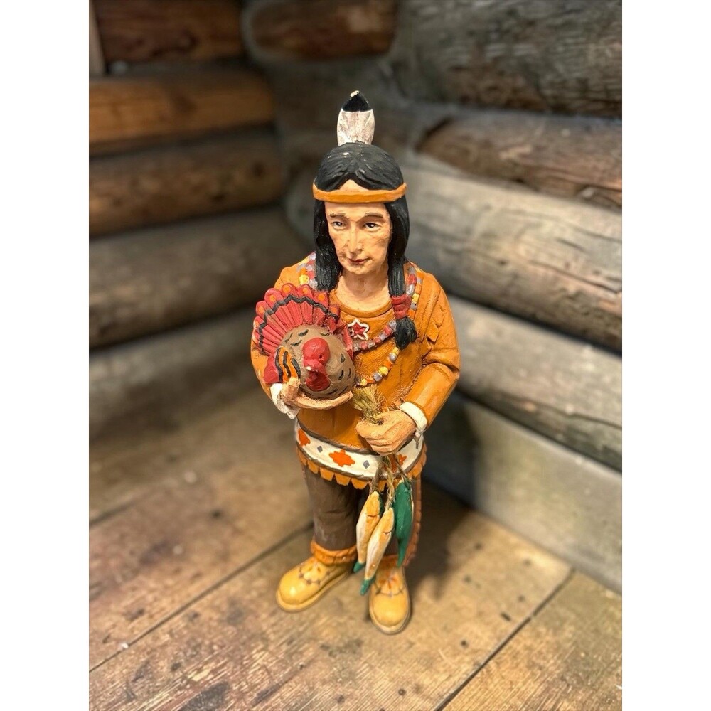 Vtg Midwest of Cannon Falls Native American Figurine Holding Turkey & Fish